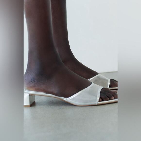Zara Silver METALLIC MESH HEELED SLIDES Size 7.5 - Picture 6 of 13